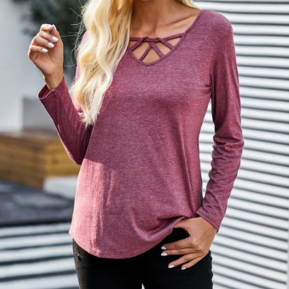 KRISTIE CRISS CROSS TOP IN PLUM - Picture 1 of 3